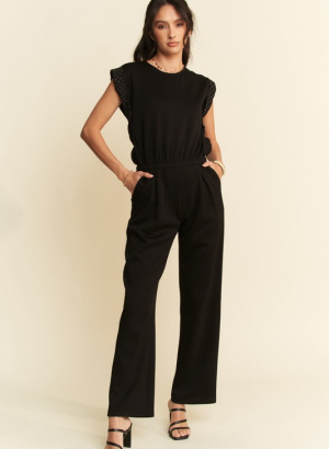 Davi & Dani stone detail sleeve soft knit track jumpsuit